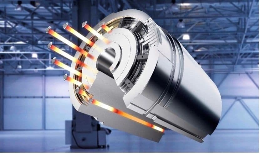 Cutaway rendering of a MARX smart container heating system showing internal heating elements glowing orange.